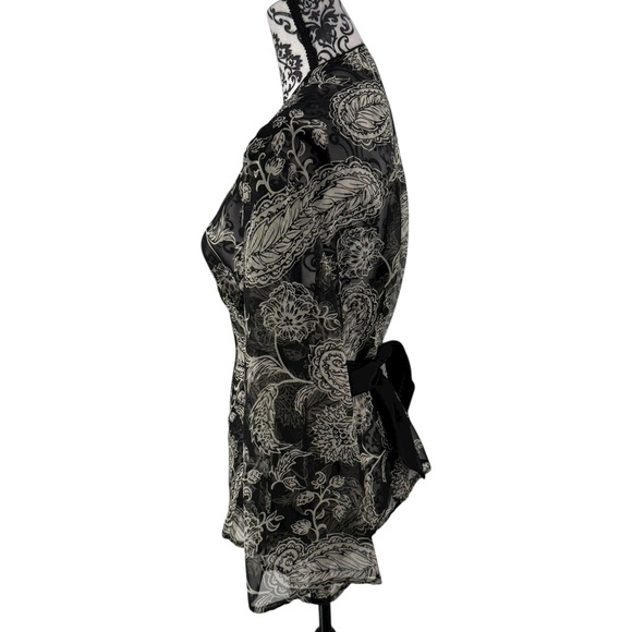 Cato Black Sheer Floral Tie Waist Chiffon Blouse Top Size L - Picture 7 of 11